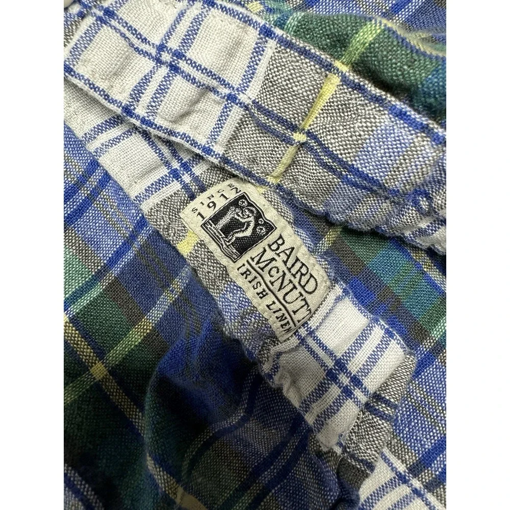 J Crew Shirt XL Baird‎ McNutt 100% Irish Linen Blue Plaid Classic Fit Size XL